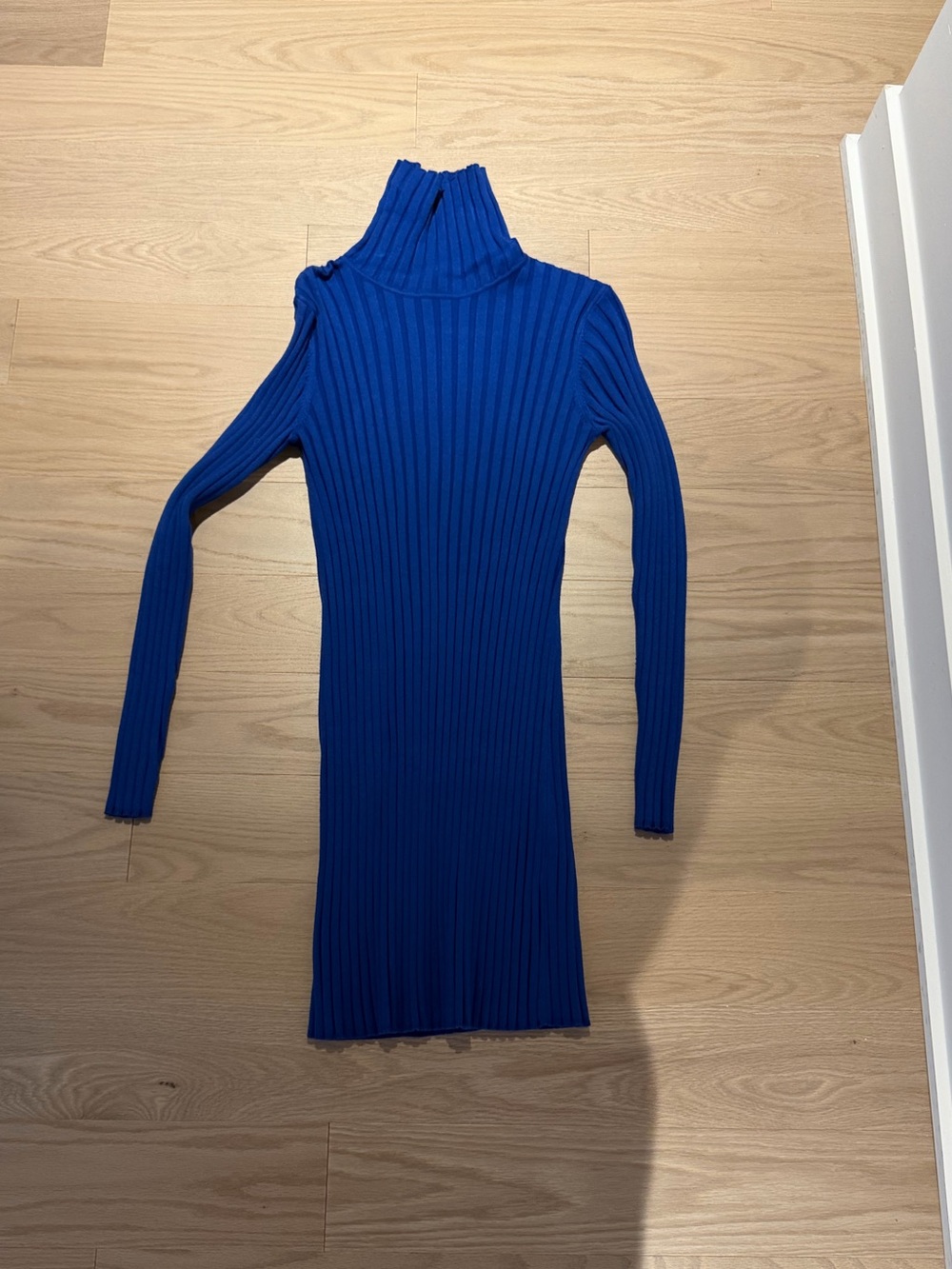 Slim Fit Ribbed Turtleneck Dress in Cobalt Blue